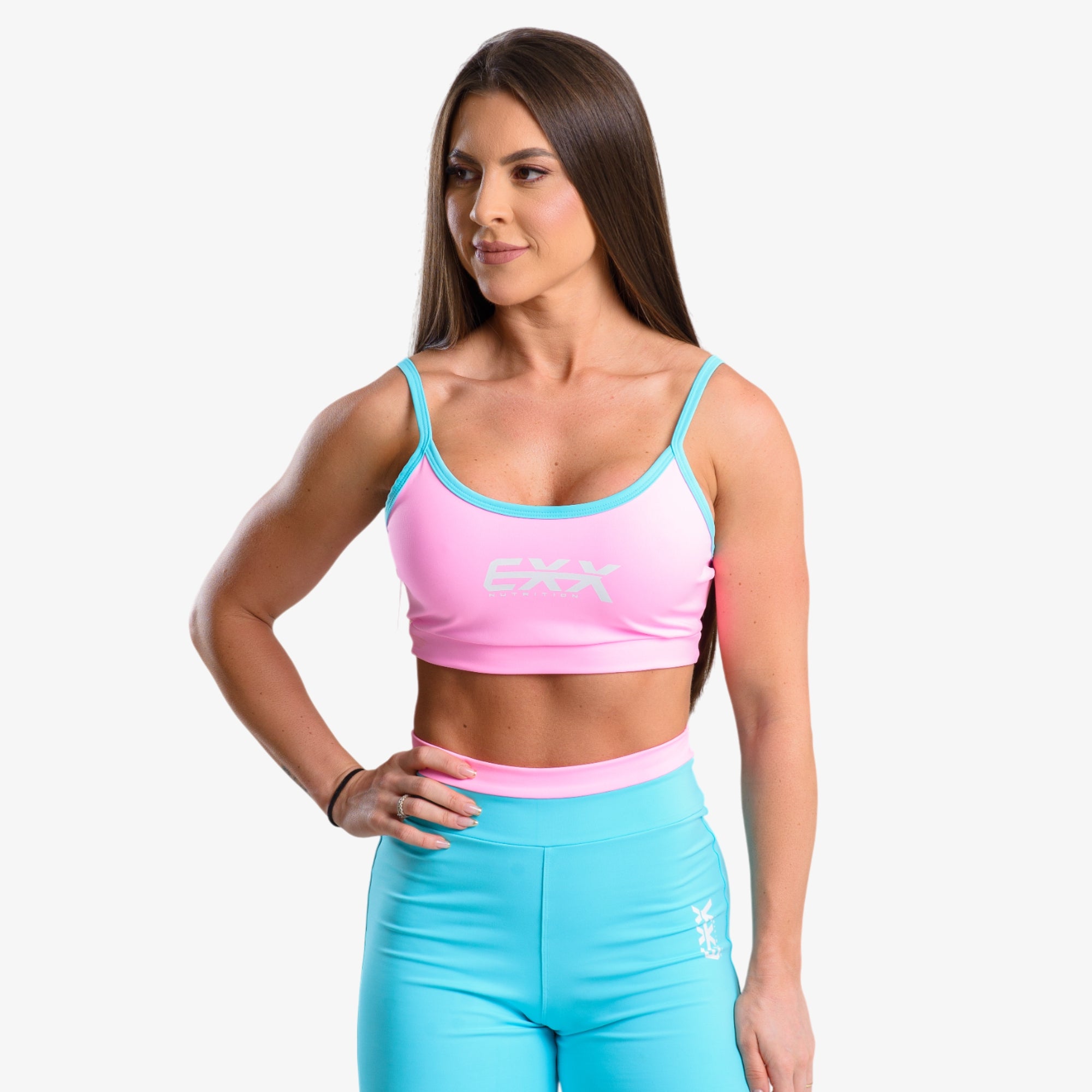 Conjunto Fitness Top + Legging Rosa/Azul