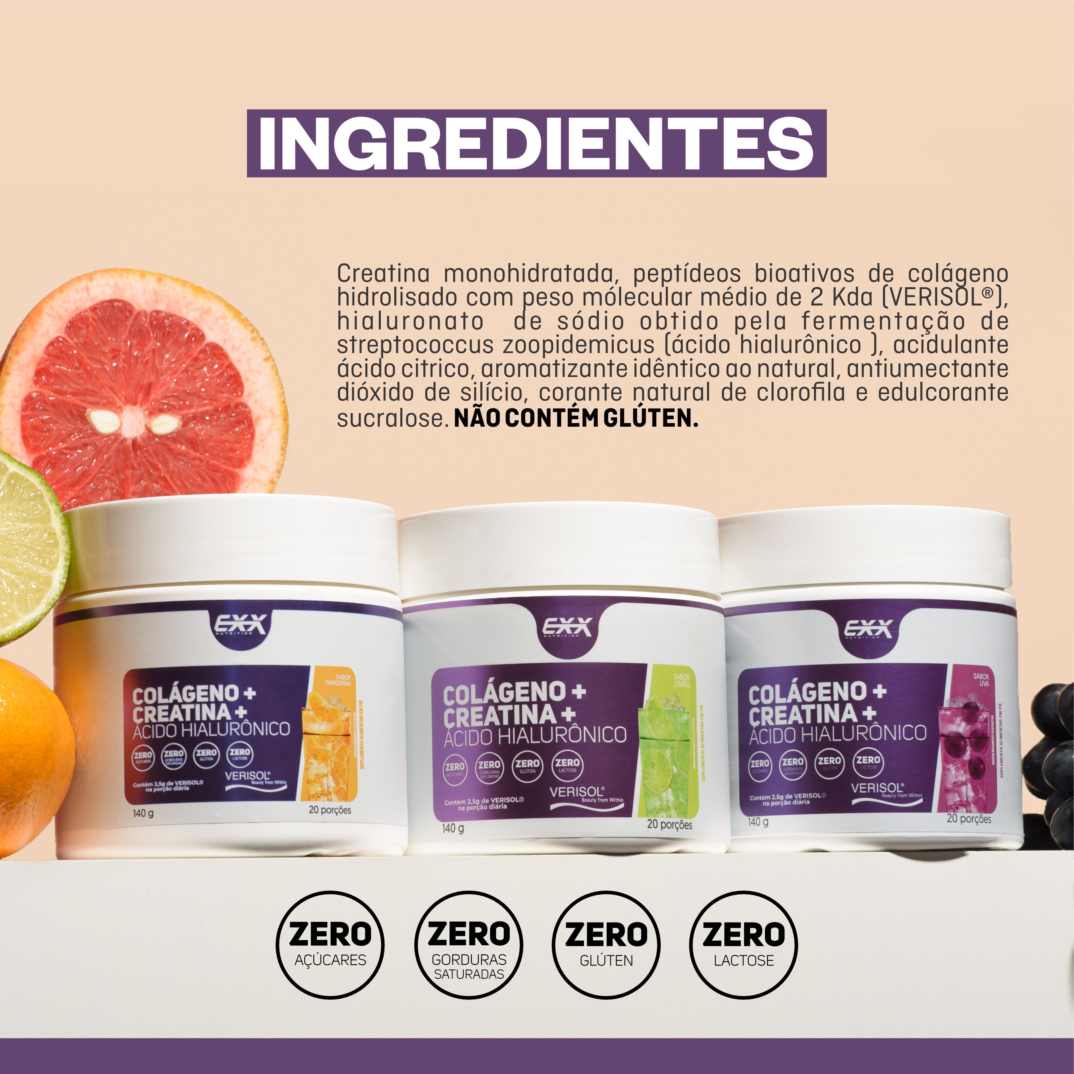 Creatina + Colágeno + Ácido Hialurônico 280g - Exx Nutrition