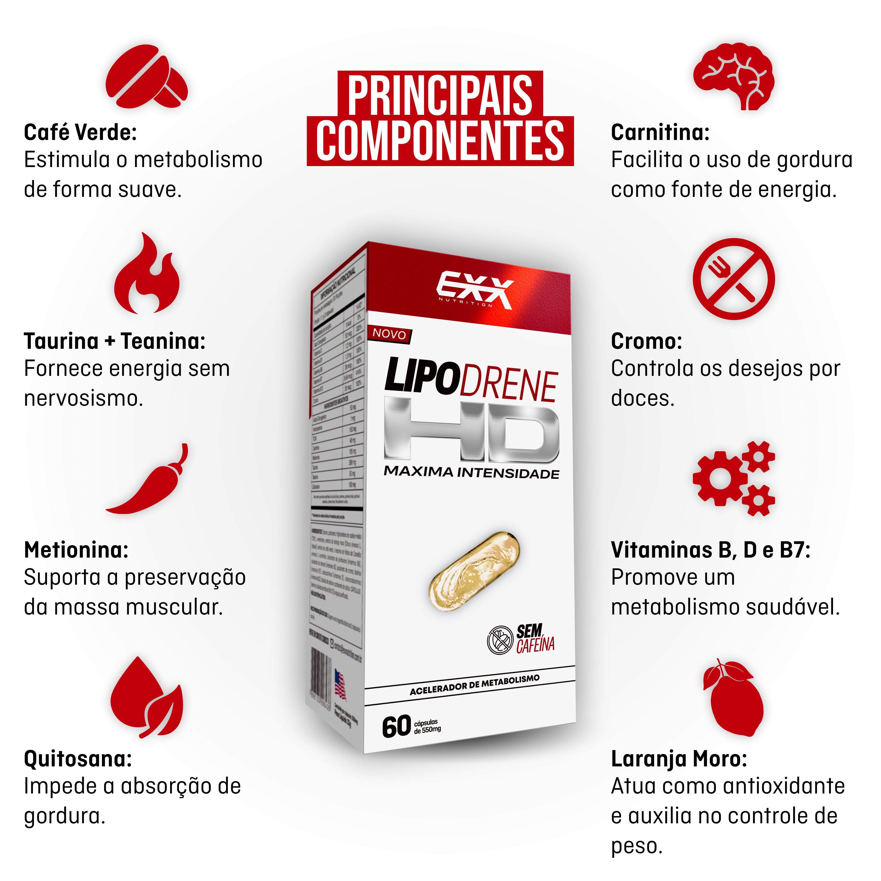 Kit 3 Lipodrene S/ Cafeína + 3 Lipodrex